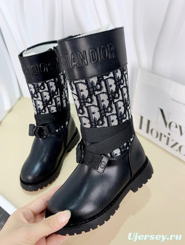 2024 Kids Dior Black Leather Fabric Boots