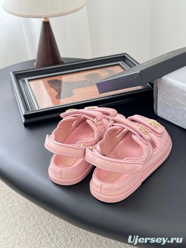 2025 Women Chanel Pink Leather Sandals LY00320