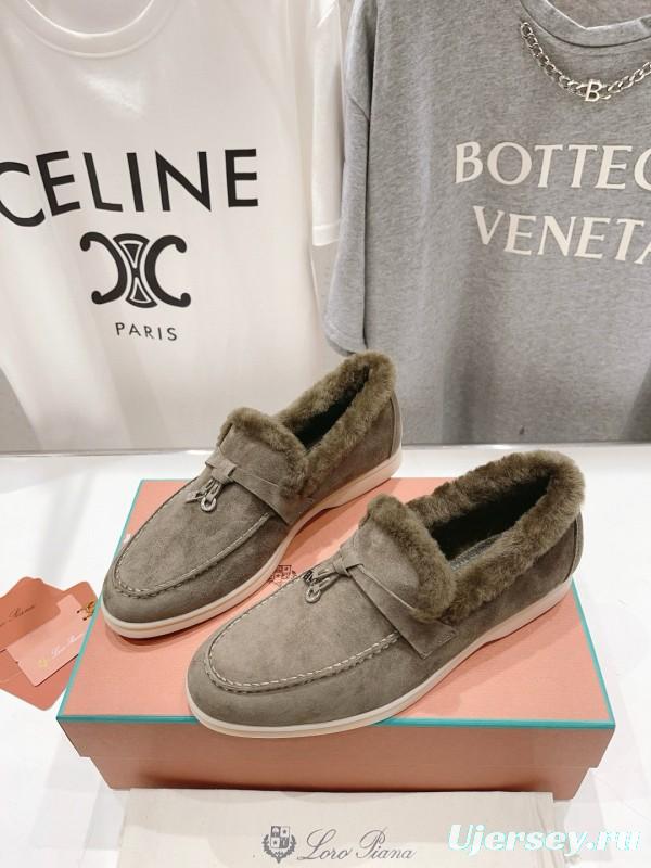 2024 Women LP Gray Suede Shearling Loafers MJ00300