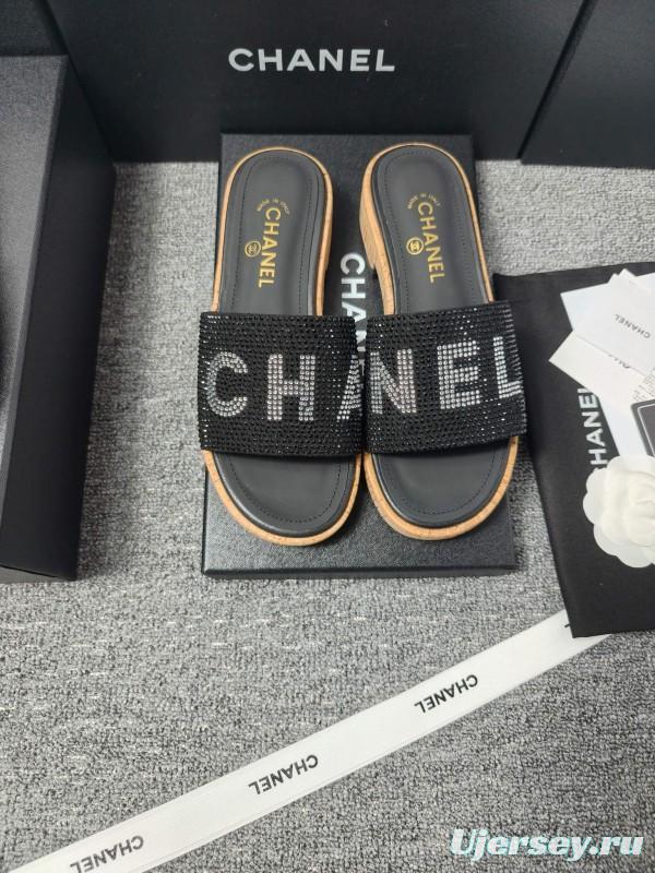 2025 Slippers Chanel Black Fabric Women Slippers