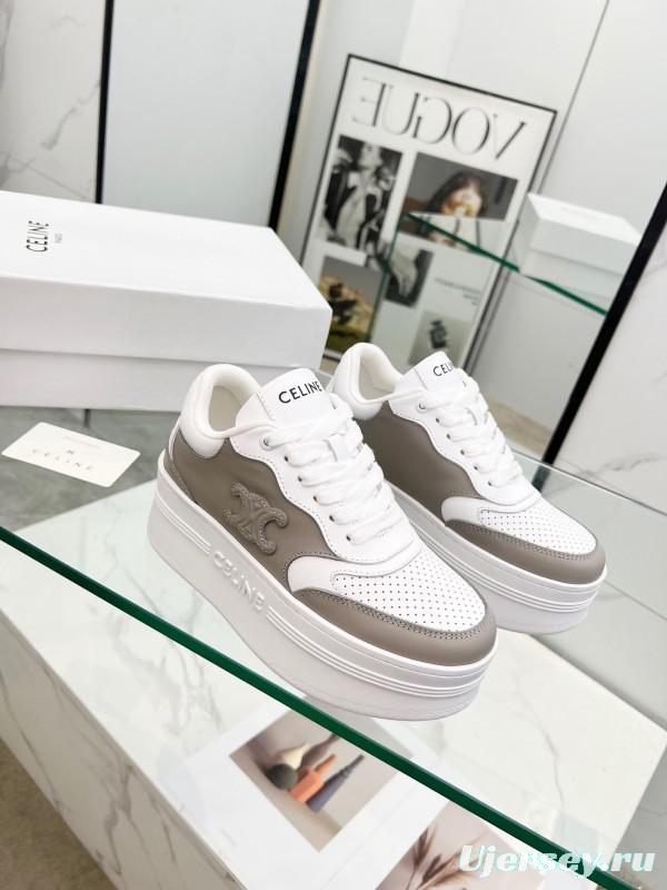 2025 Women CELINE White Grey Leather Sneakers