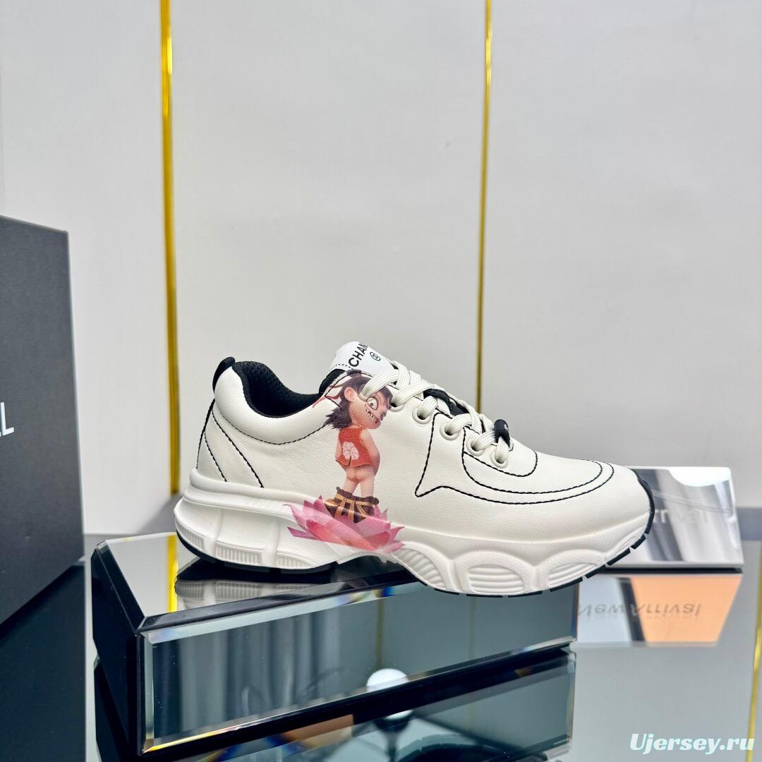 2025 Women Chanel White Leather Sneakers Nezha Pattern