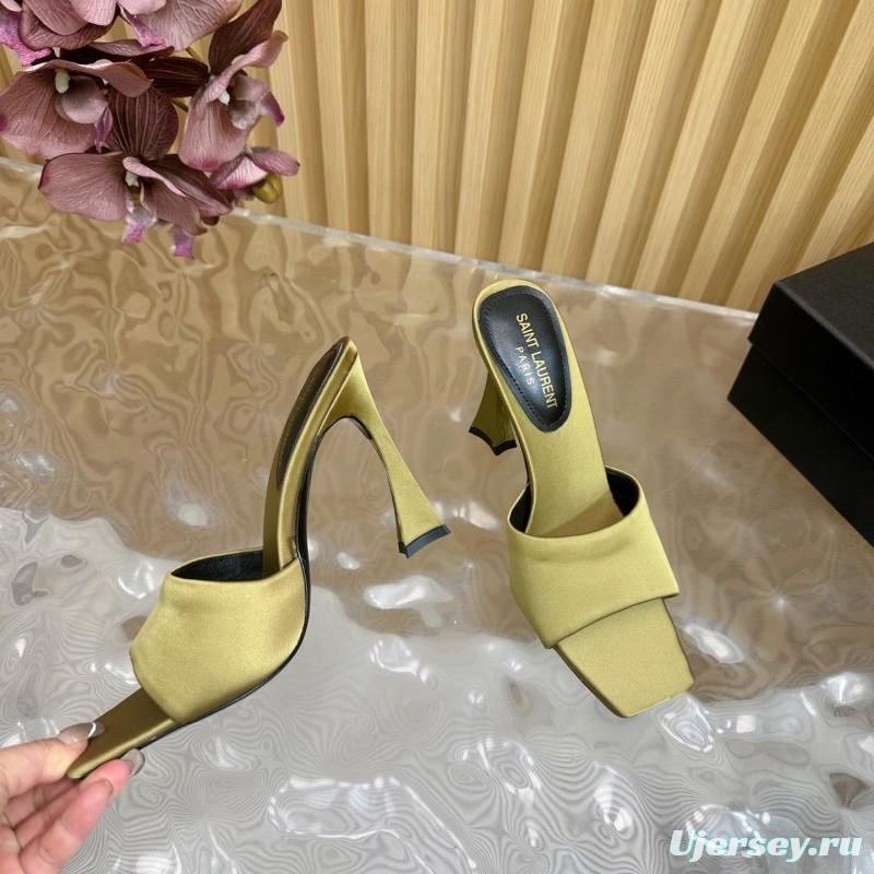 2025 Women Yves Saint Laurent Beige Satin Heeled Sandals