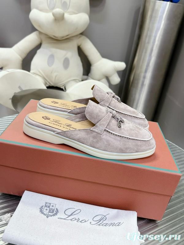 2024 Slippers LP Gray Suede Leather Mule Slippers