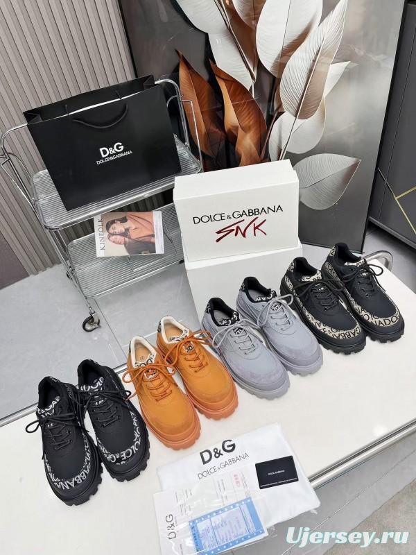 2024 Unisex Dolce & Gabbana Orange Leather Chunky Sole Derby Sneaker