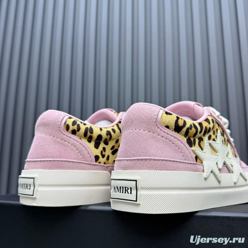 2024 Women Amiri Pink Leopard Canvas Leather Sneakers MJ00300
