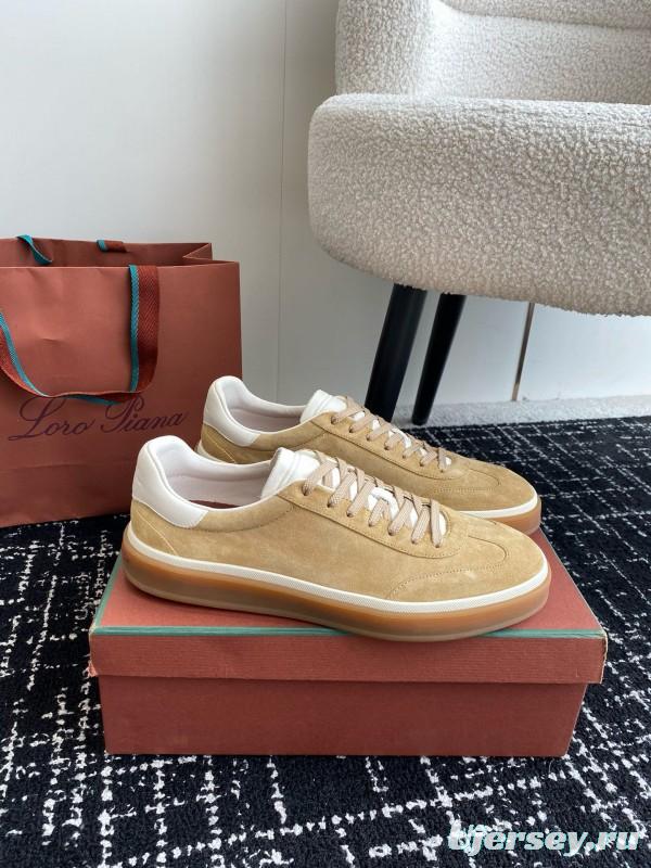 2024 Unisex Loro Piana Beige White Leather Suede Casual Shoes MJ00320