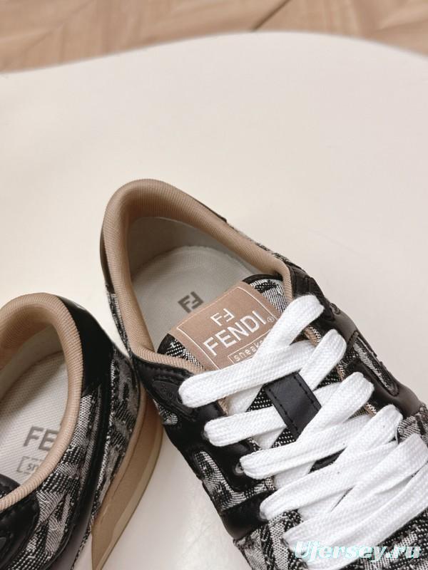 2025 Unisex Fendi Black Grey Brown Leather Fabric Plimsolls FD Match LY00350(F)/LY00360(M)