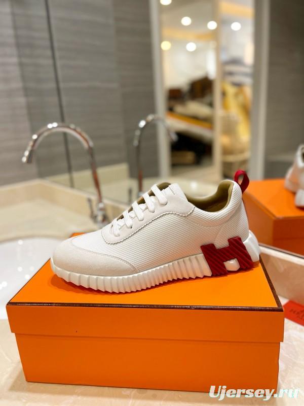 2024 Unisex Hermès white red leather sneakers