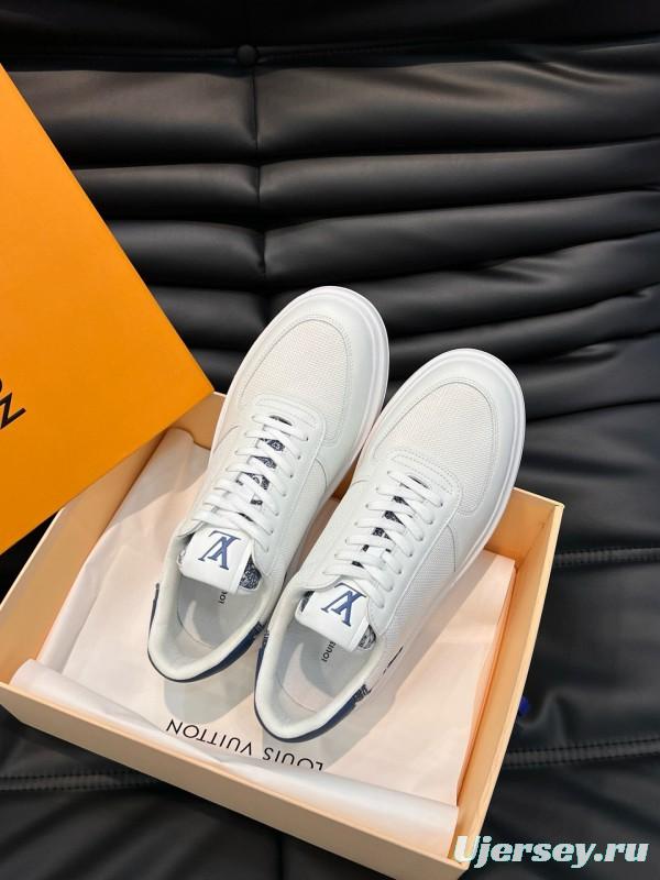 2024 Men Louis Vuitton White Blue Mesh Leather Sneakers MJ00400