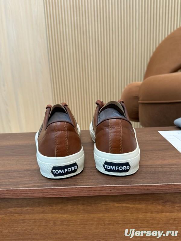 2025 Men TOM FORD Brown Black Leather Sneakers LY00360