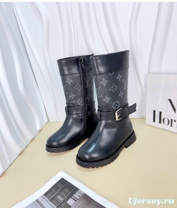 2024 Kids Louis Vuitton Black Brown Leather Boots