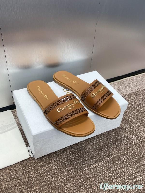 2025 Slippers Dior Brown Leather Casual KFY00300