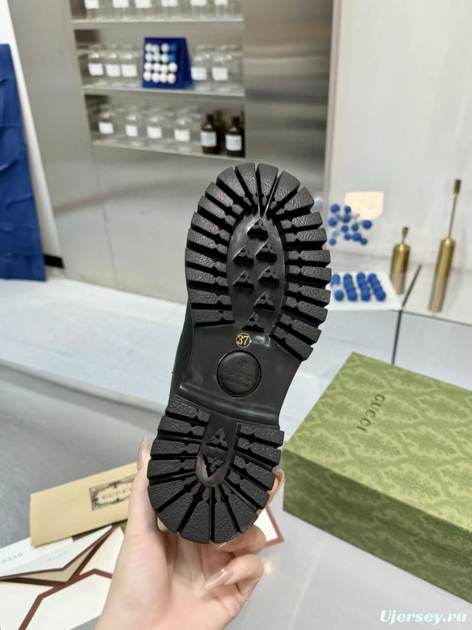 2024 Women Gucci Black Leather Ankle Boots MJ00340