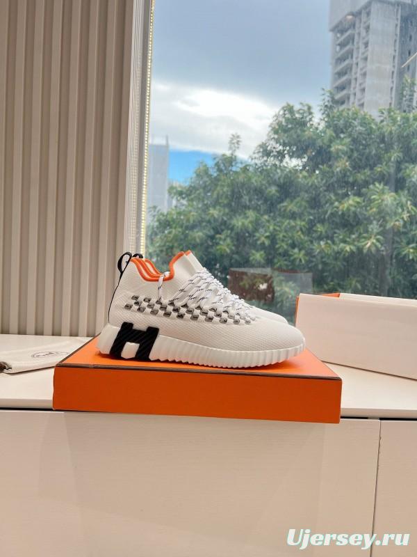 2024 Unisex Hermès White Black Orange Knit Sneakers