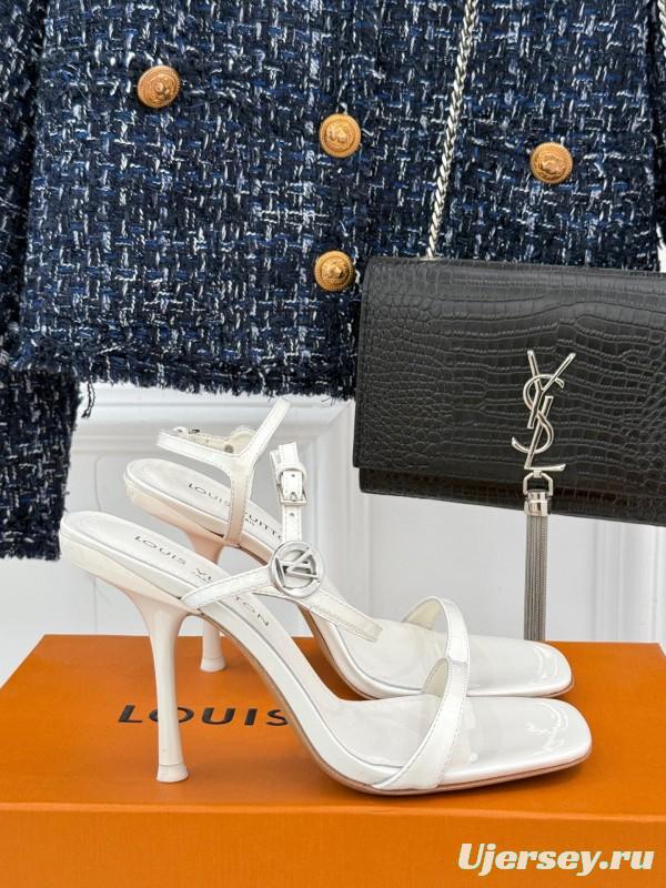 2025 Women Louis Vuitton White Leather Strappy Sandals KFY00280