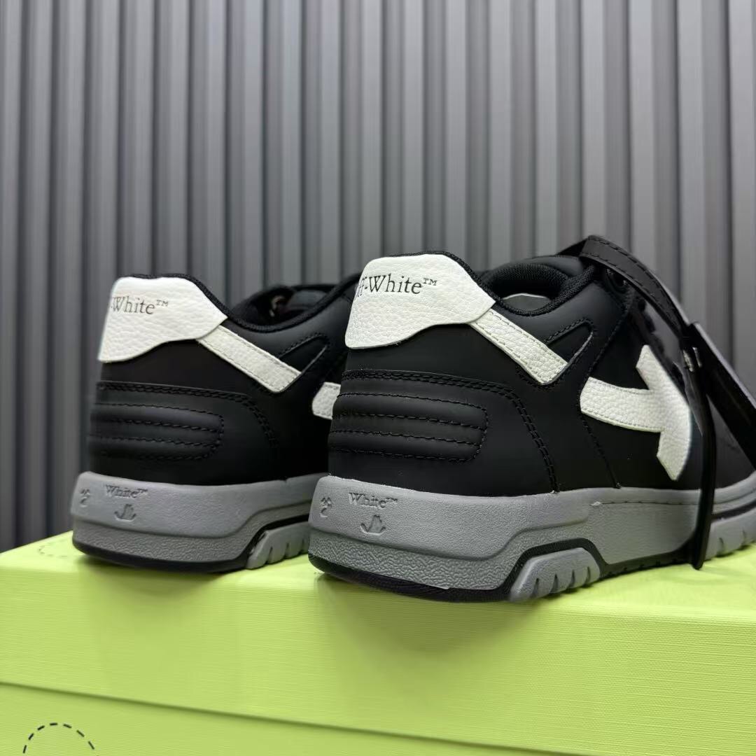 2025 Unisex Off-White Black White Leather Sneakers KFY00320