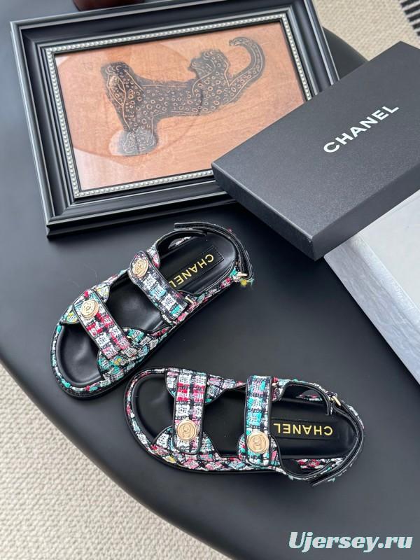 2025 Women Chanel Multicolor Fabric Sandals LY00320