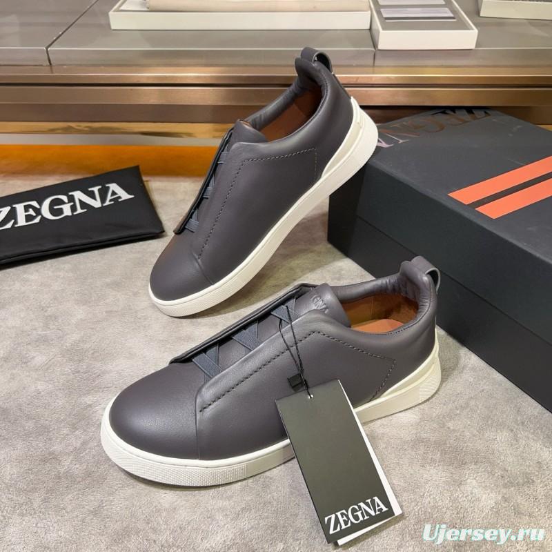 2024 Men Ermenegildo Zegna Gray Calfskin Casual Sneakers MJ00280