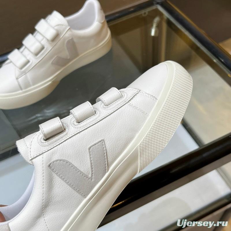 2025 Unisex VEJA White Leather Canvas Sneakers V-Logo MJ00240