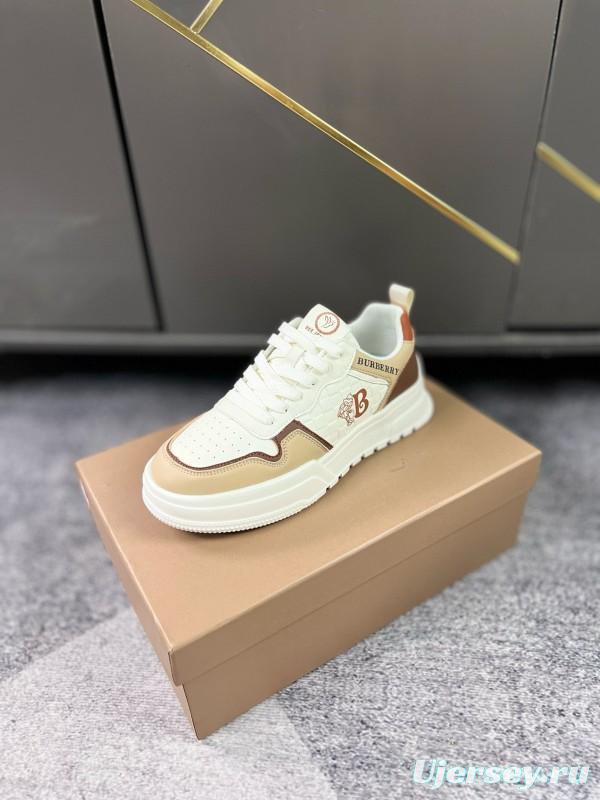 2024 Women Burberry White Beige Leather Sneakers MJ00251