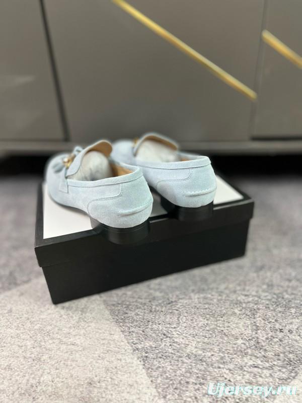 2024 Women Gucci Light Blue Suede Loafers MJ00280
