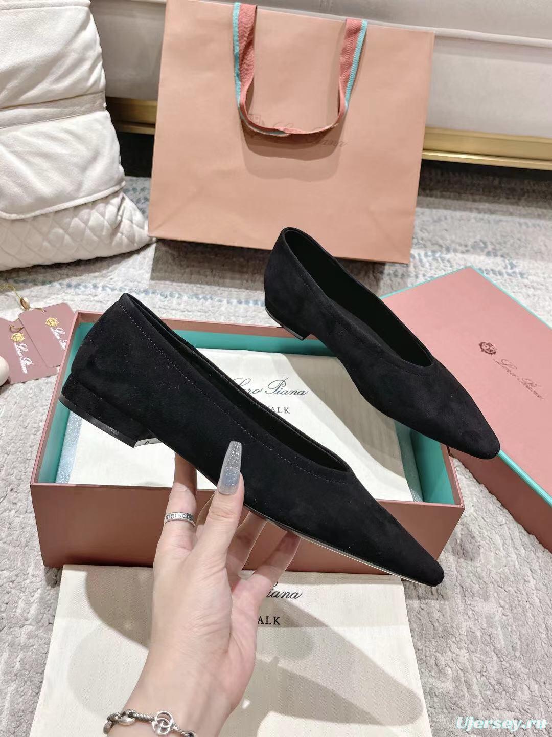 2025 Women LP Black Suede Ballet Flats LY00320