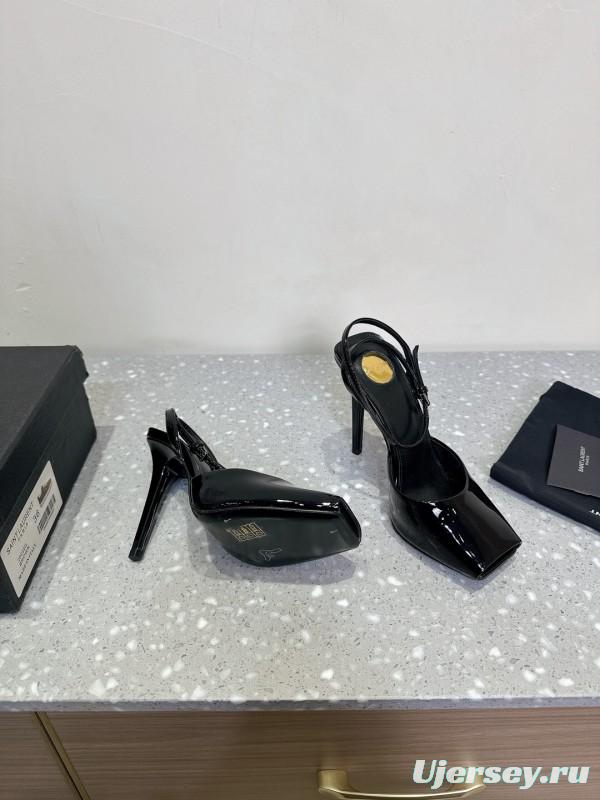 2025 Women Yves Saint Laurent Black Patent Leather Slingback High Heels KFY00290