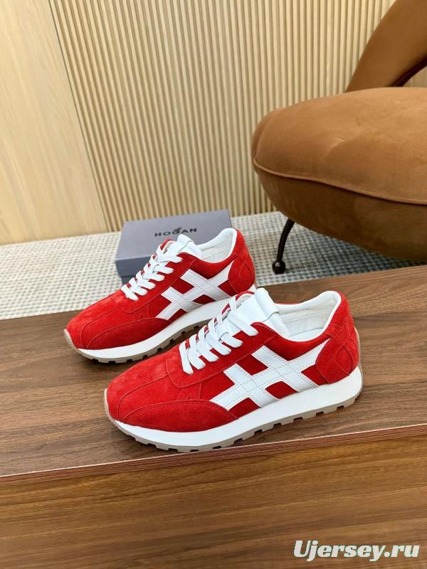 2025 Unisex HOGAN Red White Suede Sneakers