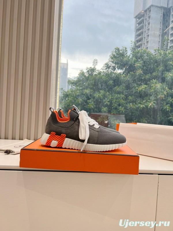 2024 Unisex Hermès Black Orange Calfskin Suede Sneakers MJ00290(M/W)