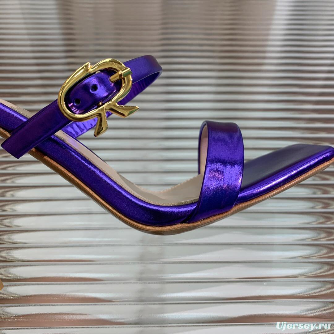 2025 Women Gianvito Rossi Purple Leather High Heel Buckle Sandals