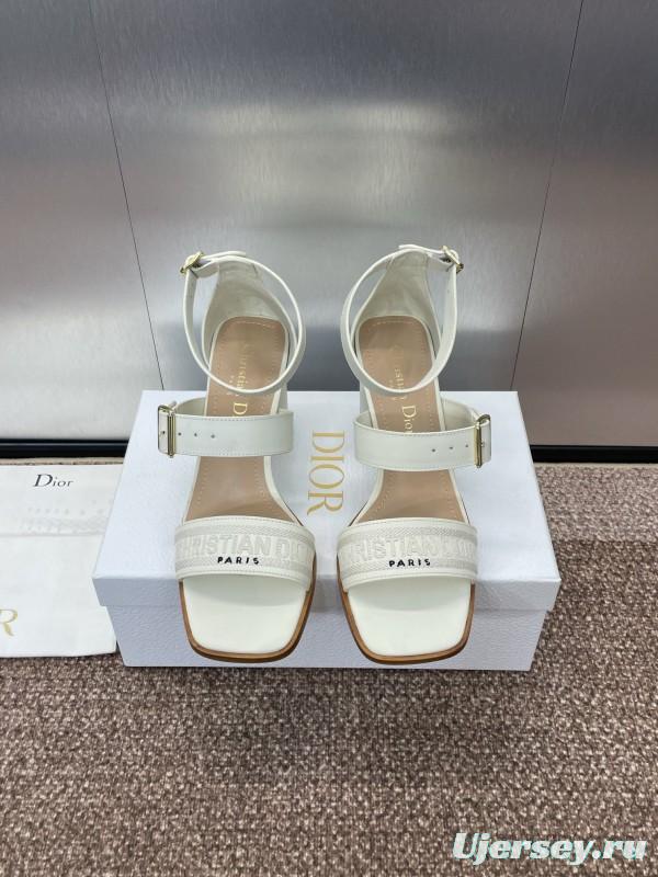 2025 Women Dior White Calfskin Leather Sandals Ankle Strap