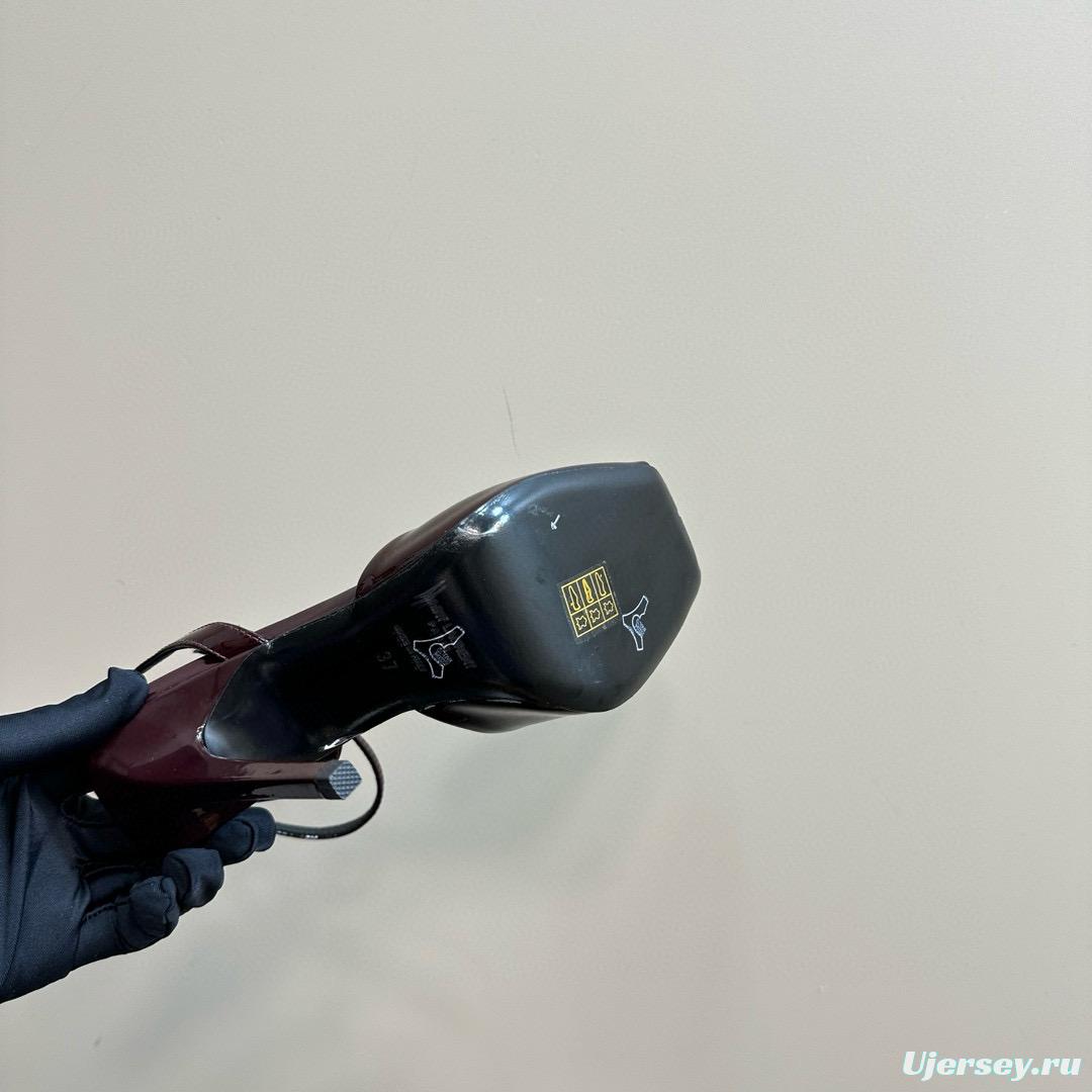 2025 Women Yves Saint Laurent Burgundy Leather Slingback Pumps