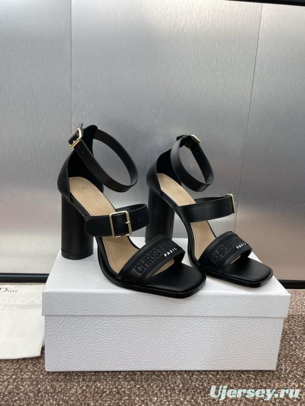 2025 Women Dior Black Leather High Heel Sandals KFY00310