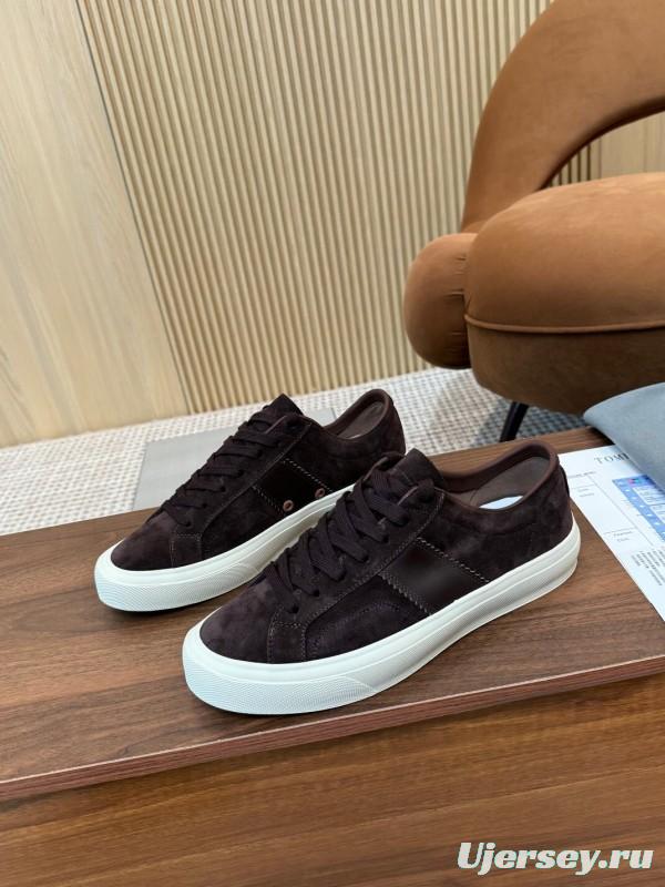 2025 Men TOM FORD Dark Brown Black Suede Leather Sneakers LY00360
