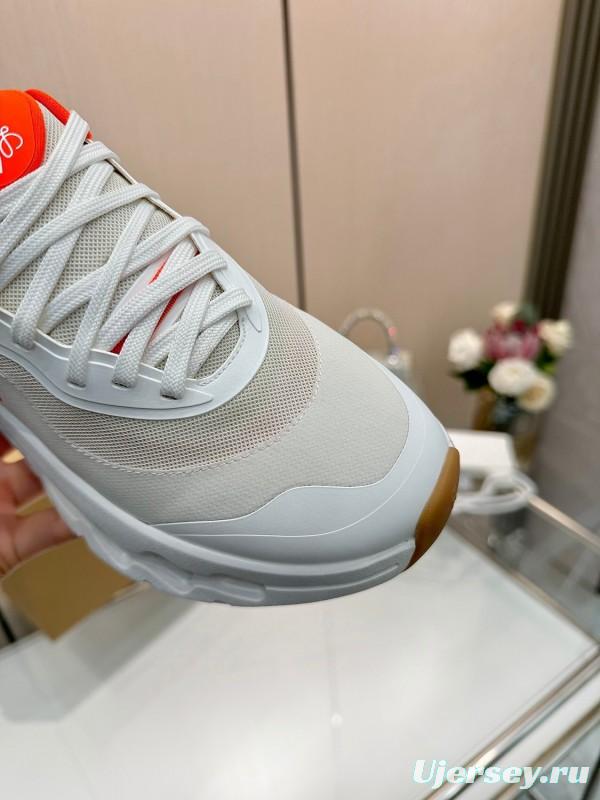 2025 Women Loewe White Orange Mesh Leather Sneakers