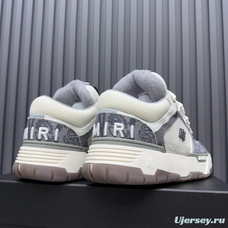 2024 Unisex Amiri White Grey Mesh Leather Sneakers MJ00360