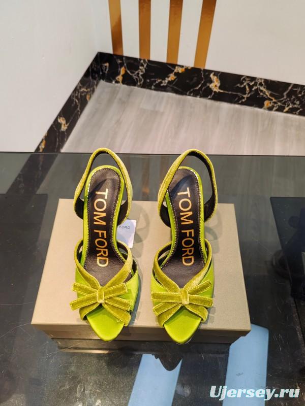 2025 Women TOM FORD Green Velvet Open Toe Slingback Heels KFY00300