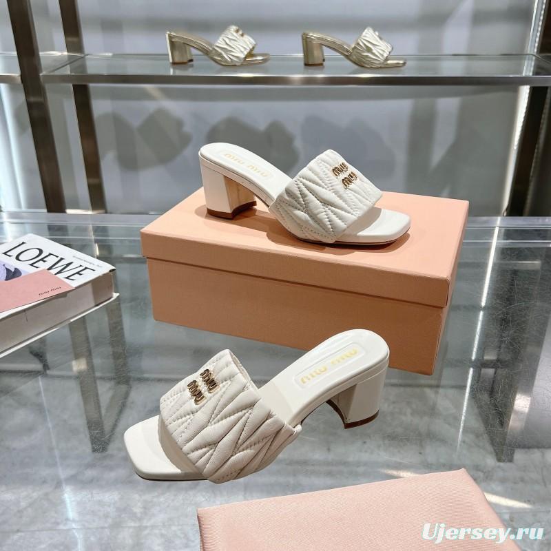 2025 Women Miu Miu White Sheepskin Sandals Embroidered KFY00250
