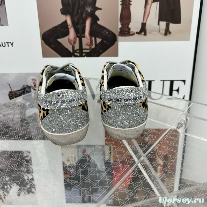 2025 Women GGDB Leopard Silver Glitter Leather Suede Sneakers