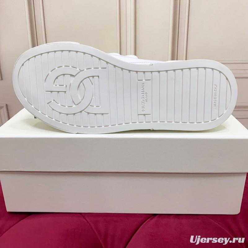 2025 Unisex Dolce & Gabbana White Leather Mesh Sneakers