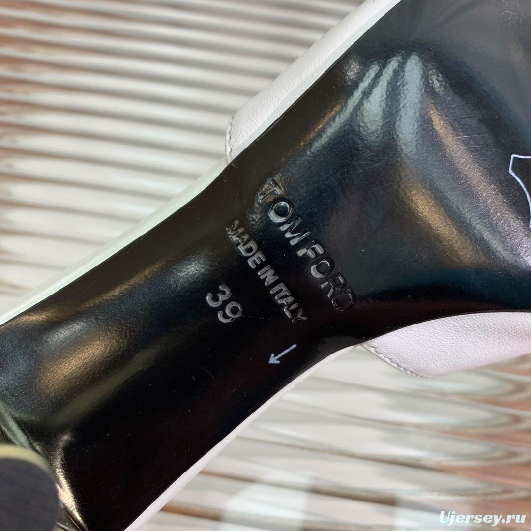 2025 Women TOM FORD White Gold Leather Pointed Toe Mules