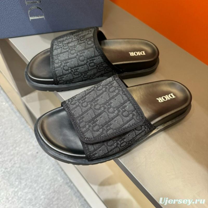 2024 Dior Black Fabric Leather Slippers MJ00180