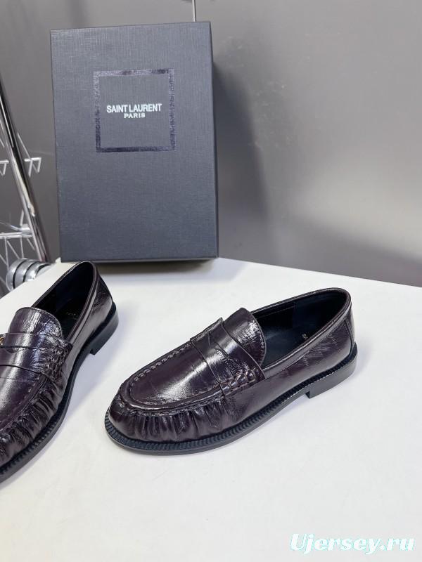 2025 Women Yves Saint Laurent Black Calf Leather Loafers KFY00350