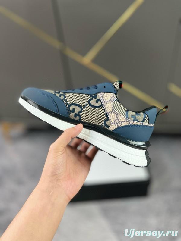 2024 Men Gucci Blue Beige Canvas Leather Sneaker MJ00260