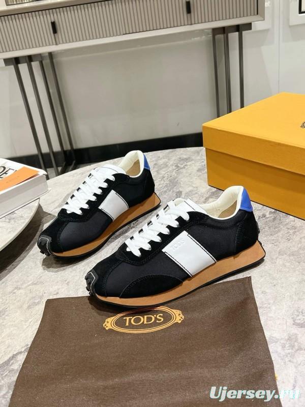 2025 Women TOD'S Black White Nylon Calfskin Sneakers