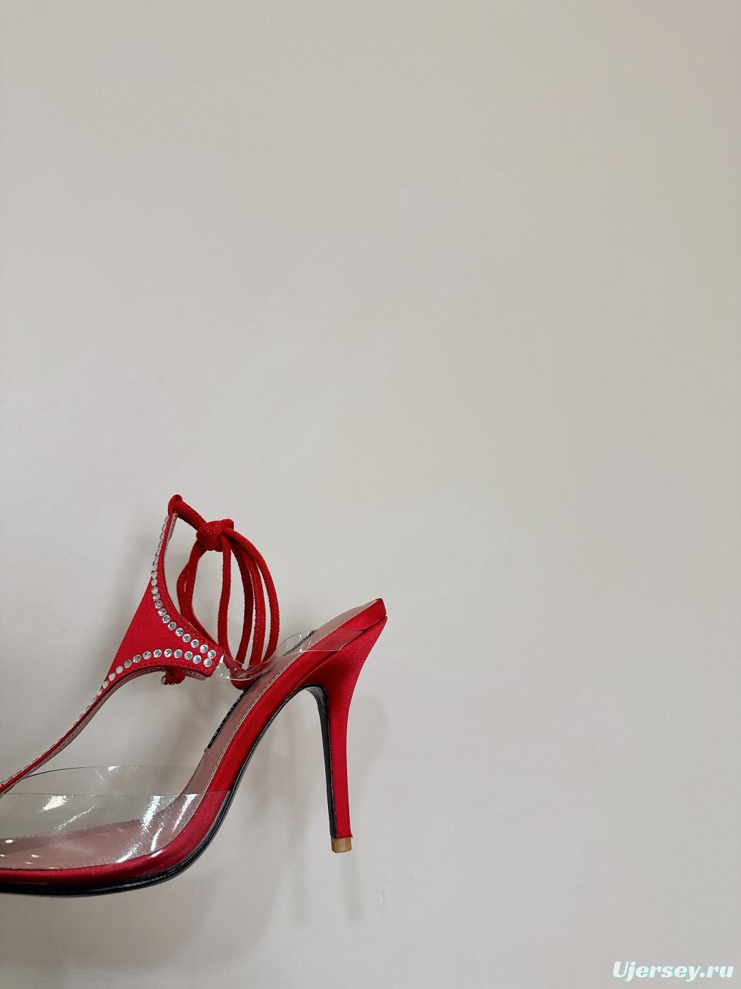 2025 Women Les Petits Joueurs Red Satin Leather High Heels KFY00290