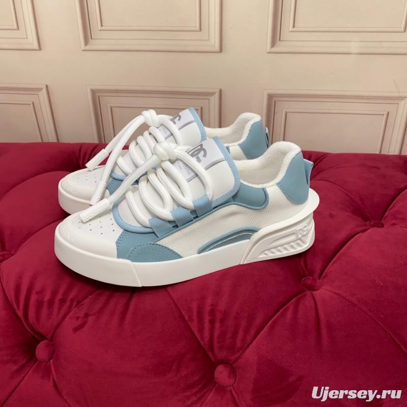 2025 Unisex Dolce & Gabbana White Blue Leather Mesh Sneakers