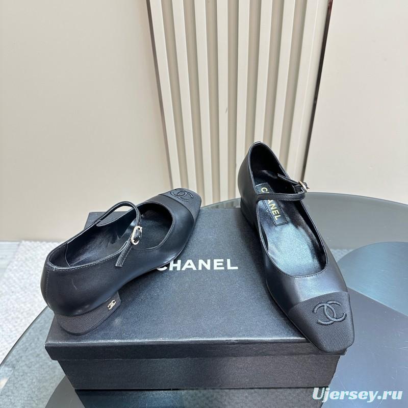 2025 Women Chanel Black Lambskin Mary Jane Shoes KFY00290