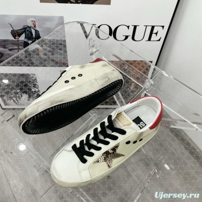 2025 Women GGDB White Red Leather Star Sneakers